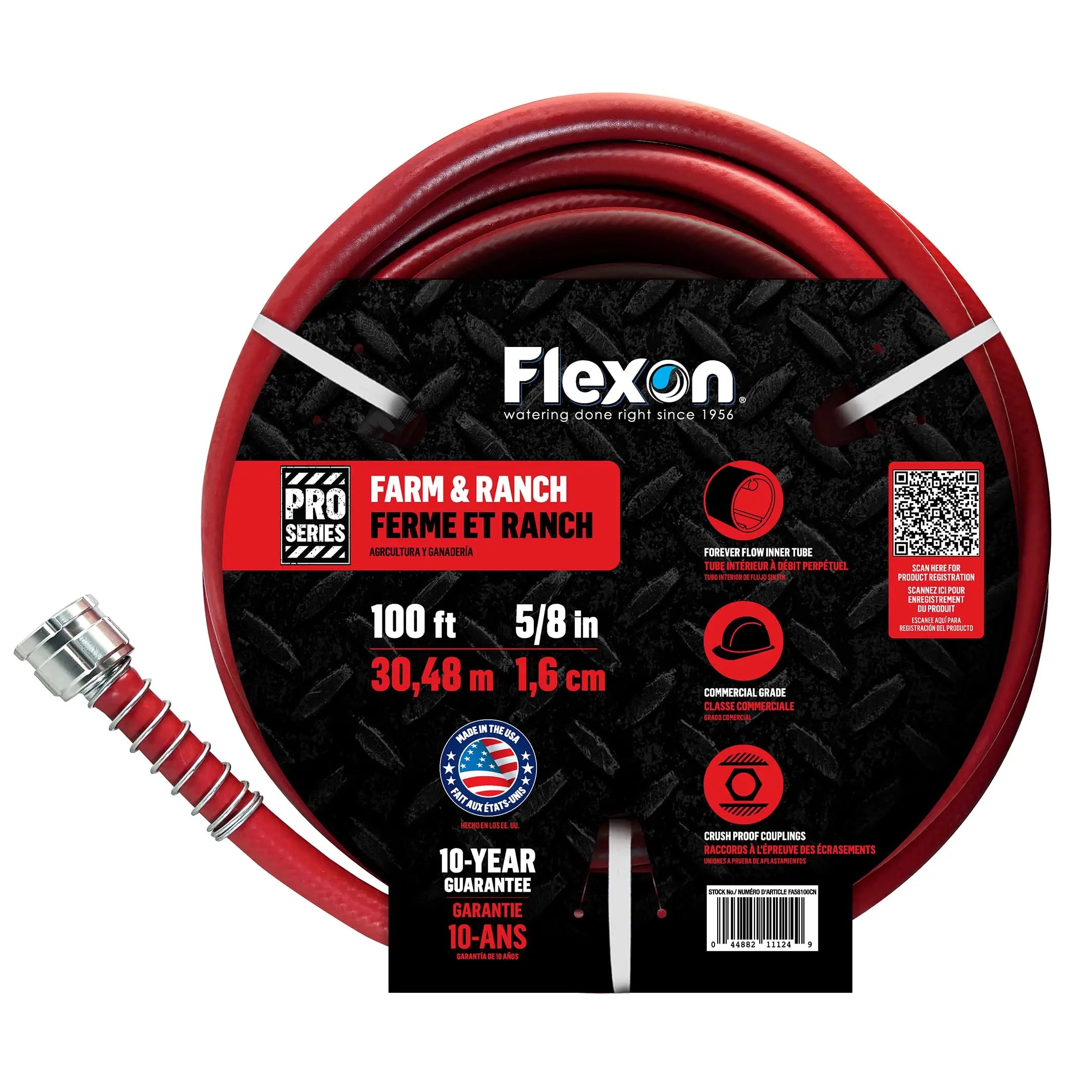 Flexon FA58100CN Farm and Ranch Garden Hose, 100 ft, Red Flexon