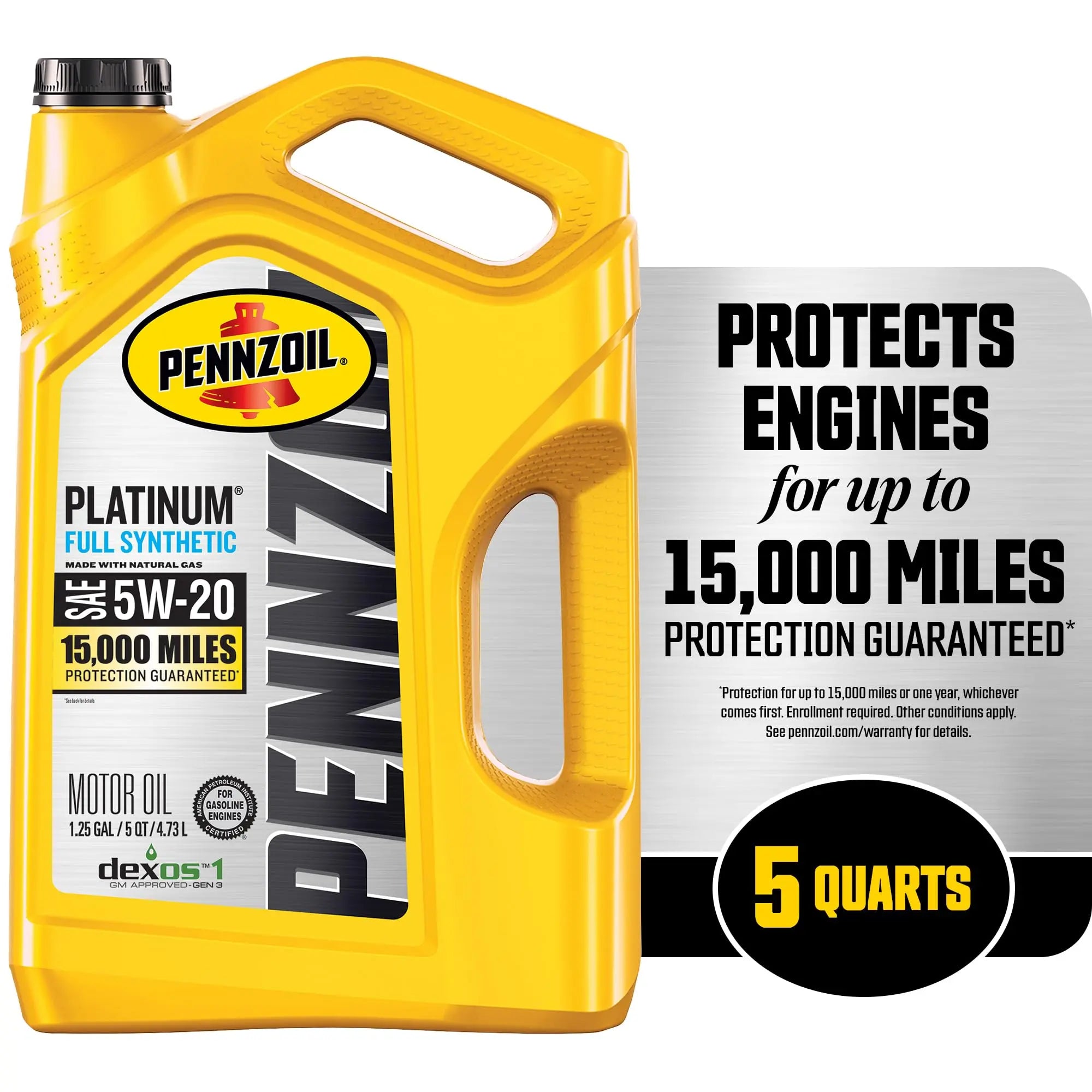 Pennzoil Platinum Full Synthetic 5W-20 Gasoline Engine Oil, 5 Quart Pennzoil