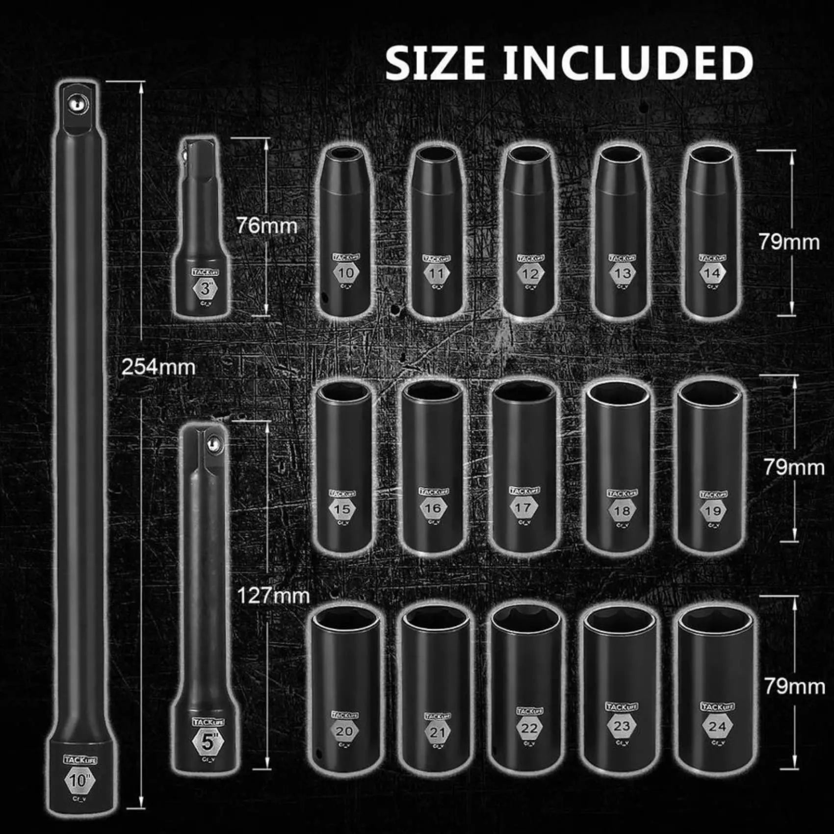 18-Piece 1/2-Inch Drive Deep Impact Socket Set - Metric   Extensions Yodymarket