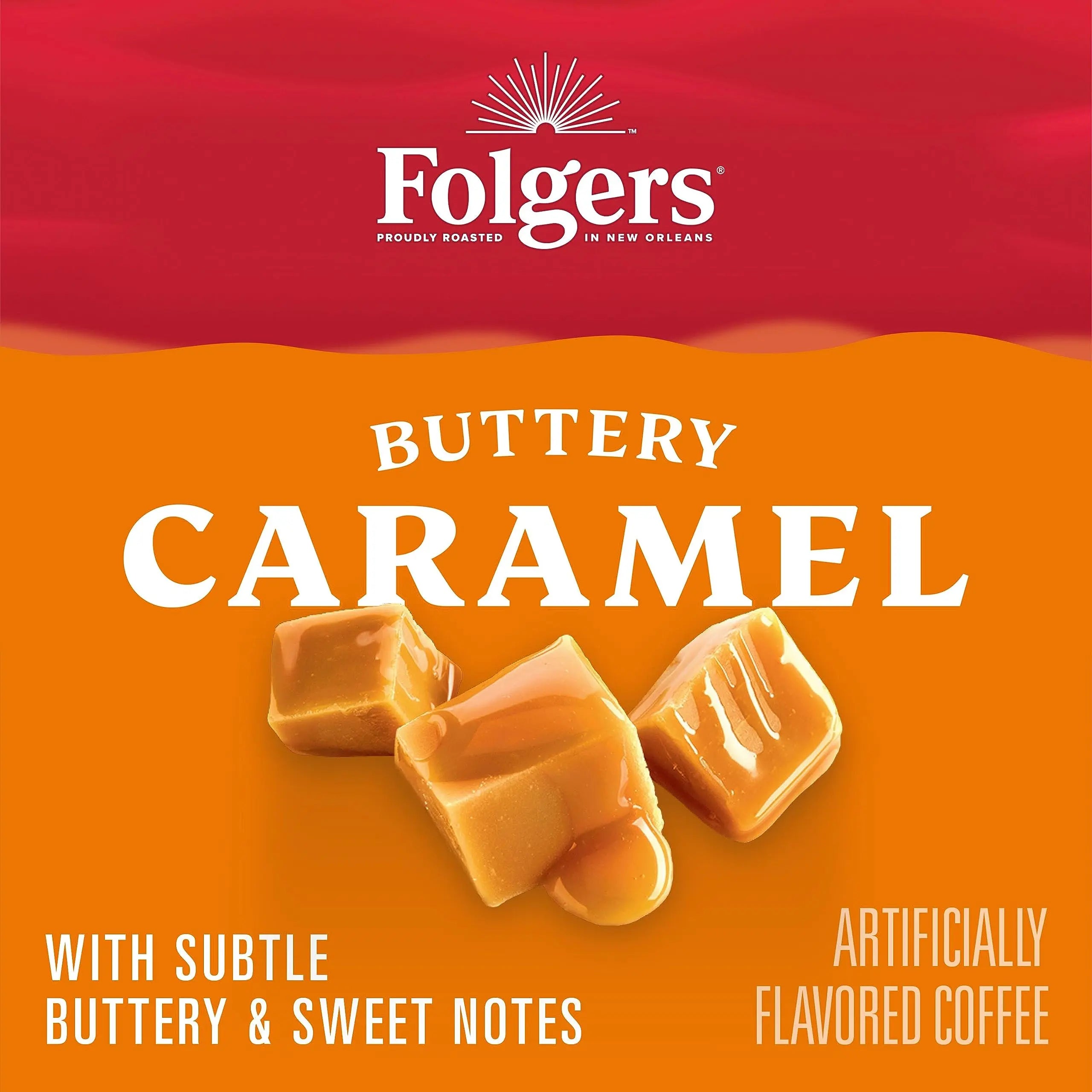 Folgers Buttery Caramel Flavored Coffee, 72 Keurig K-Cup Pods Folgers