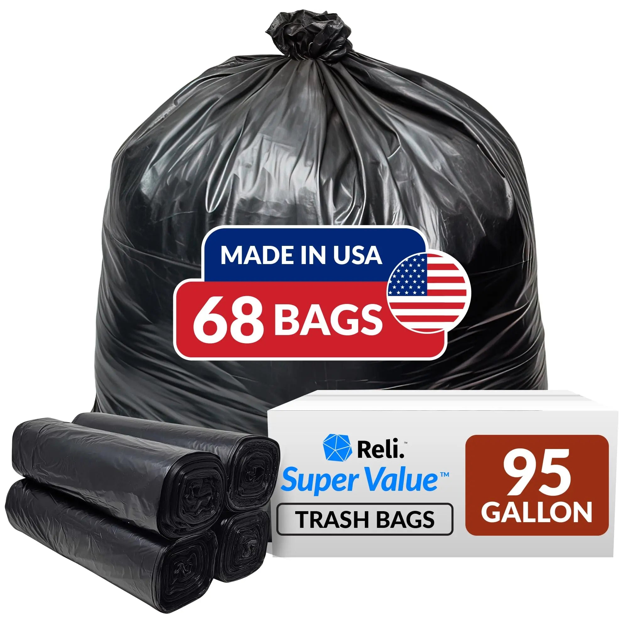 Reli Heavy Duty 95-96 Gallon Trash Bags | 68 Count | Made in USA Reli.