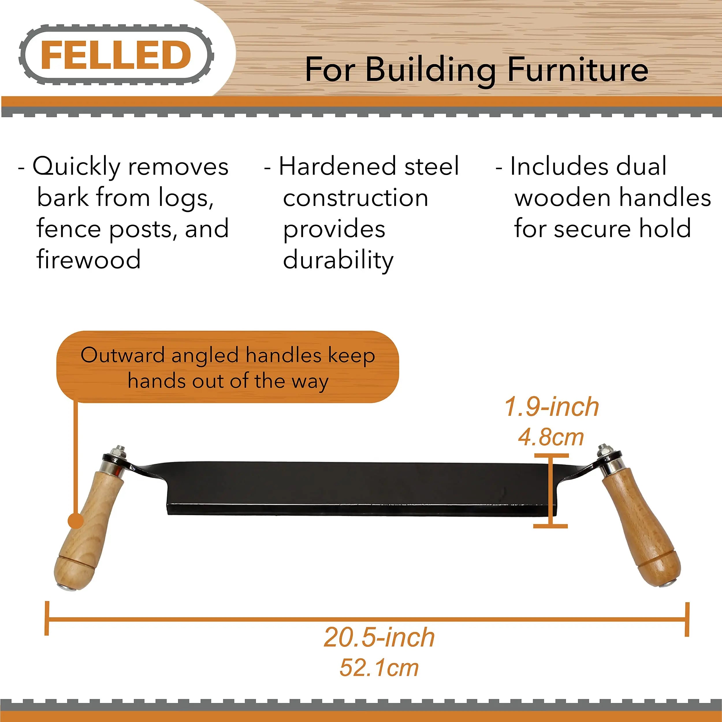 Felled 13-Inch Draw Shave Knife – Woodworking Debarking Tool Felled