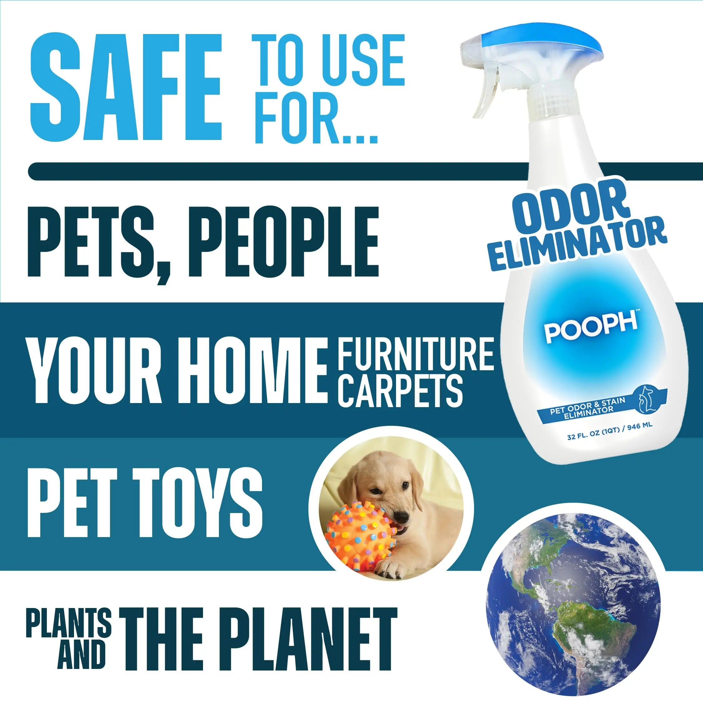 Pooph Pet Odor Eliminator, 32oz Spray - Dismantles Odors on a Molecular Basis, Dogs, Cats, Freshener, Urine, Poop, Pee, Deodorizer, Natures, Puppy, Fresh, Clean, Furniture, Potty, Safe POOPH