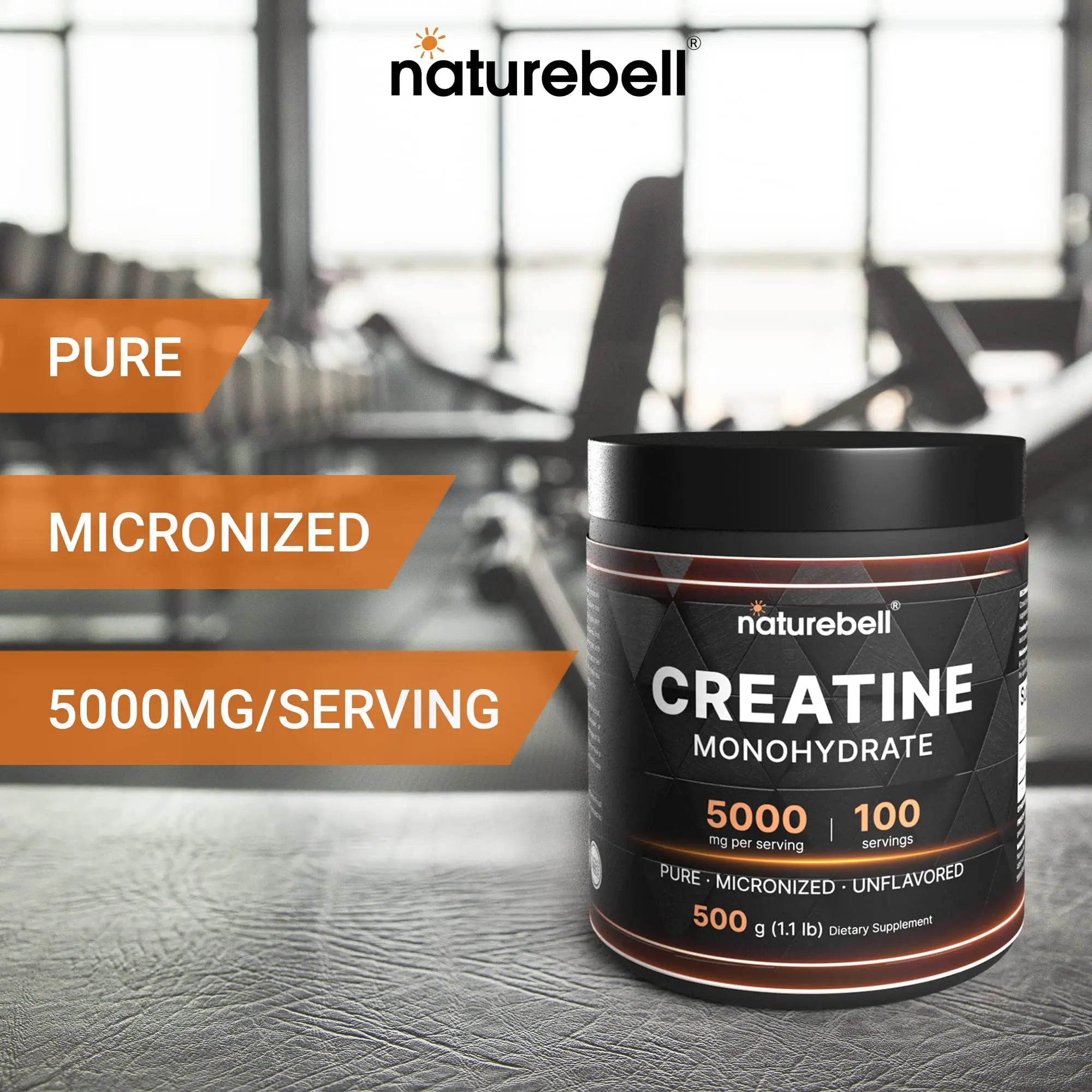 NatureBell Creatine Monohydrate Powder 500 Grams, 5000mg Per Serving, Pure Unflavored Creatine Powder - Micronized - Pre Workout | Keto | Vegan | Dissolves Easy | Filler Free - 100 Servings (1.1Lb) NatureBell