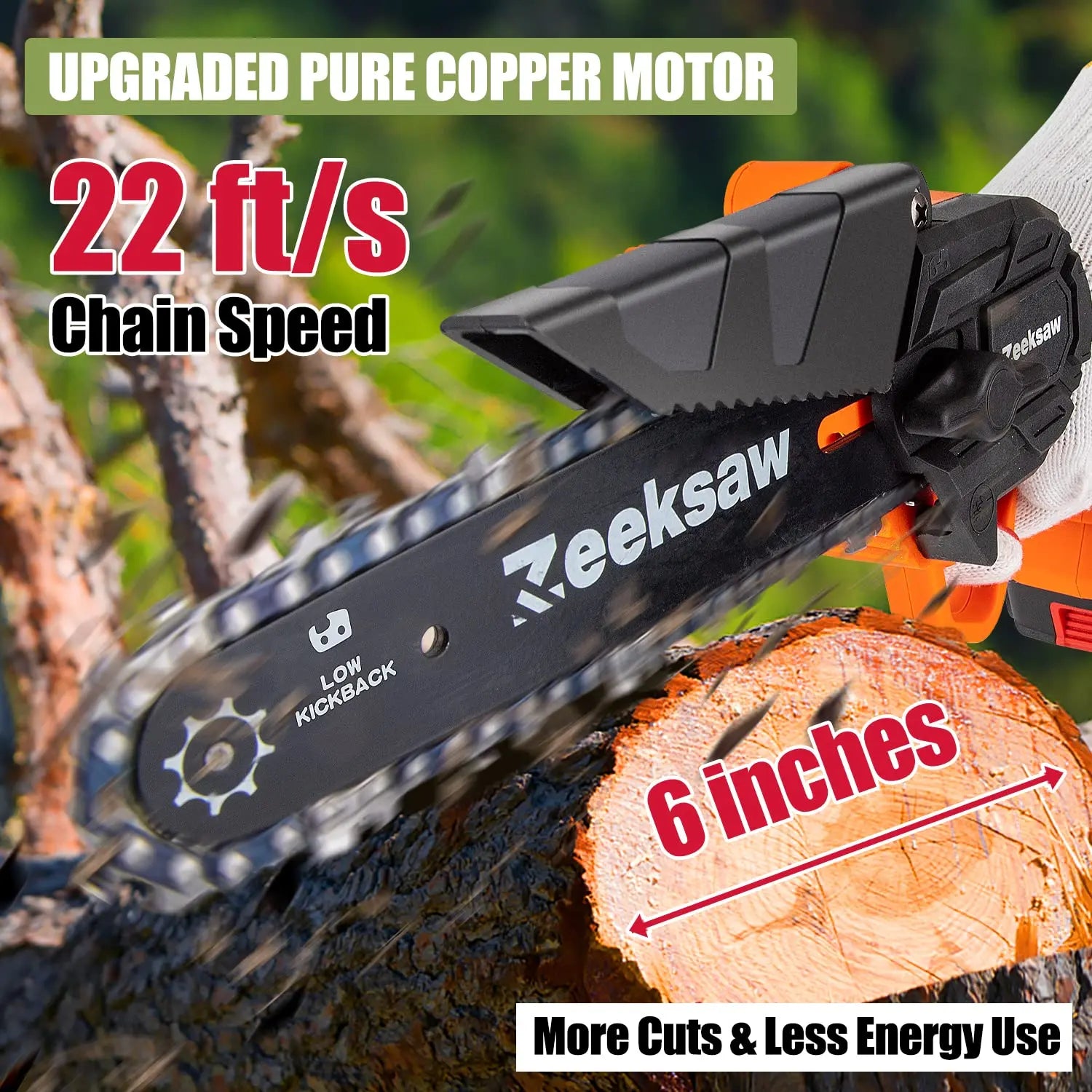 ZEEKSAW Mini Chainsaw 6 Inch Cordless, Super Handheld Chainsaw Zeeksaw