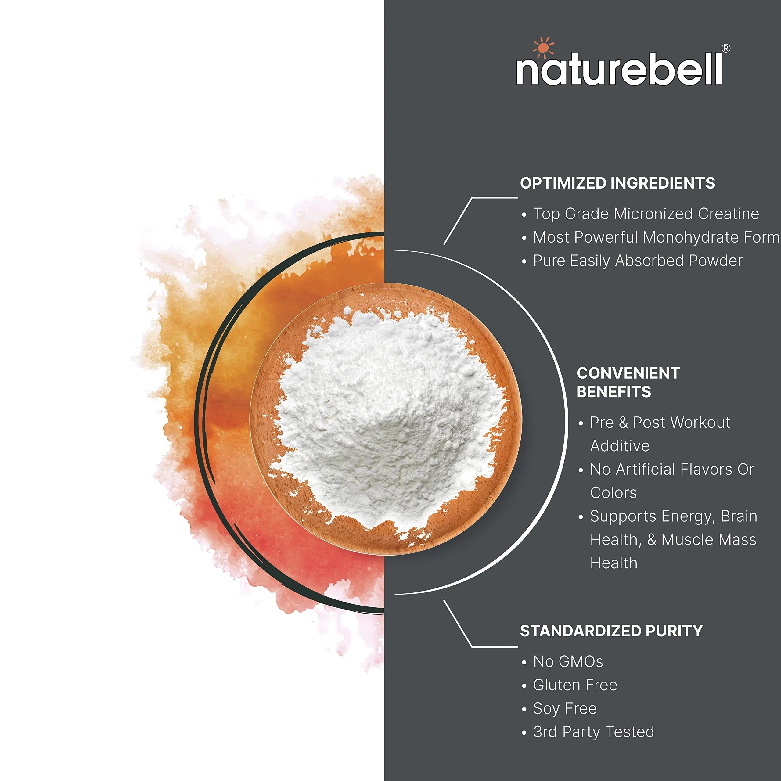 NatureBell Creatine Monohydrate Powder 500 Grams, 5000mg Per Serving, Pure Unflavored Creatine Powder - Micronized - Pre Workout | Keto | Vegan | Dissolves Easy | Filler Free - 100 Servings (1.1Lb) NatureBell