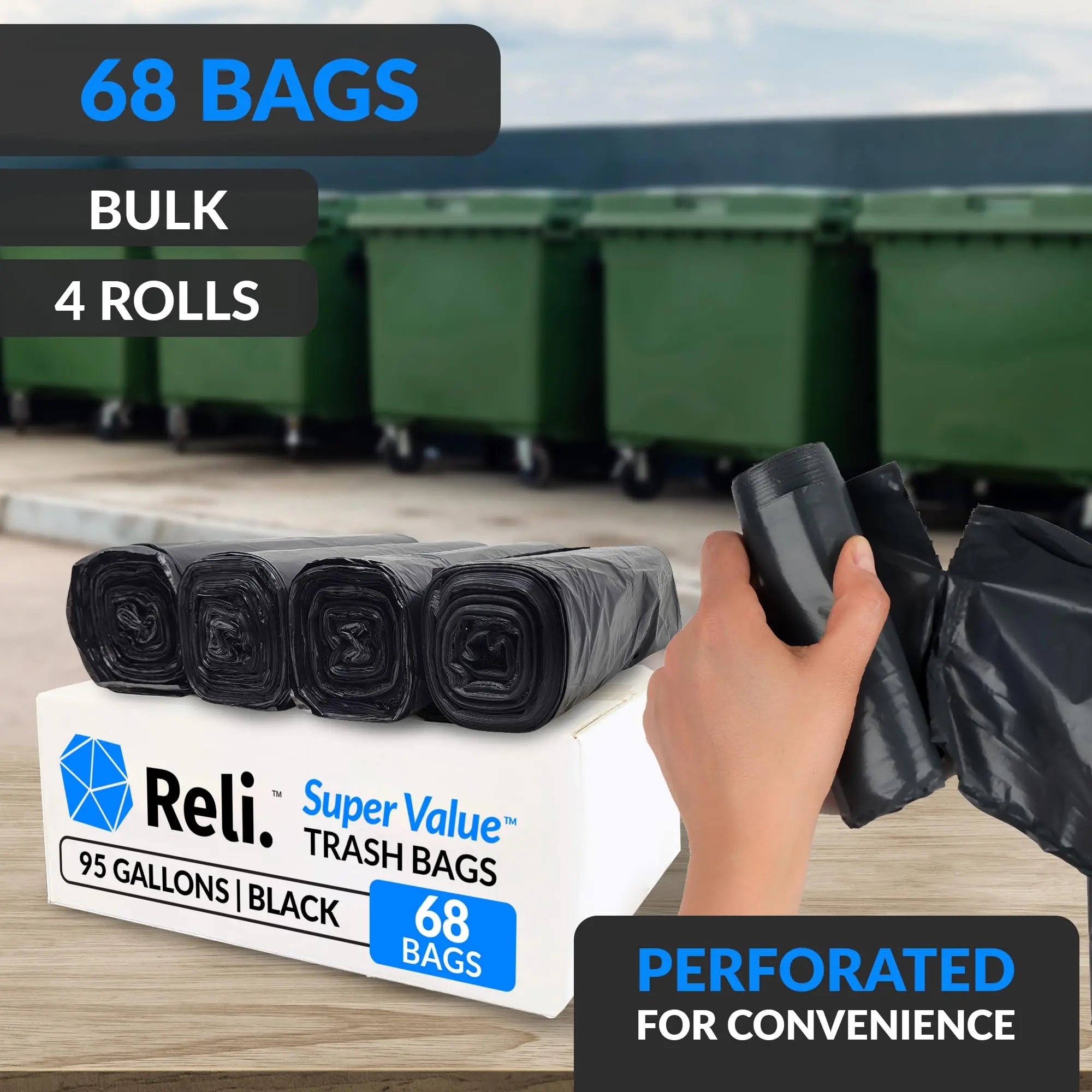 Reli Heavy Duty 95-96 Gallon Trash Bags | 68 Count | Made in USA Reli.