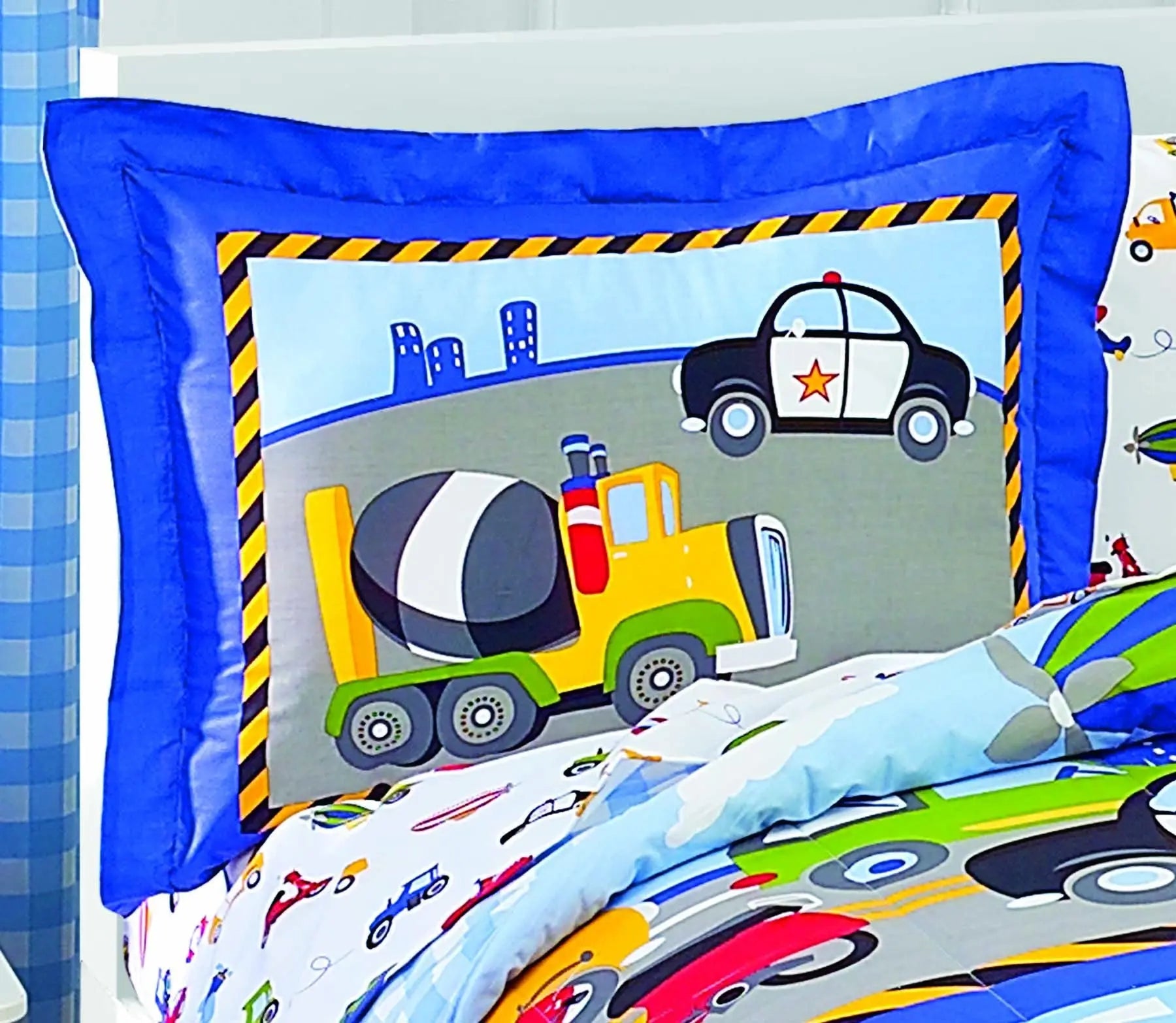 Dream Factory 5-Piece Bedding Set - Trucks, Tractors & Cars, Twin Size, Blue & Red dream FACTORY