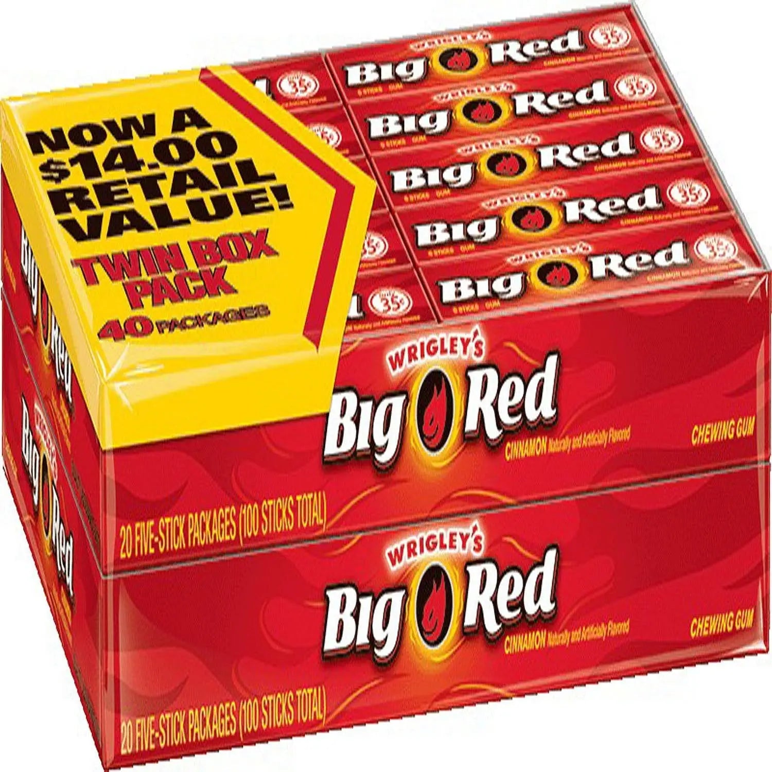 Wrigleys Big Red chewing gum, Cinnamon,40 pack, 5 sticks per pack Wrigley's