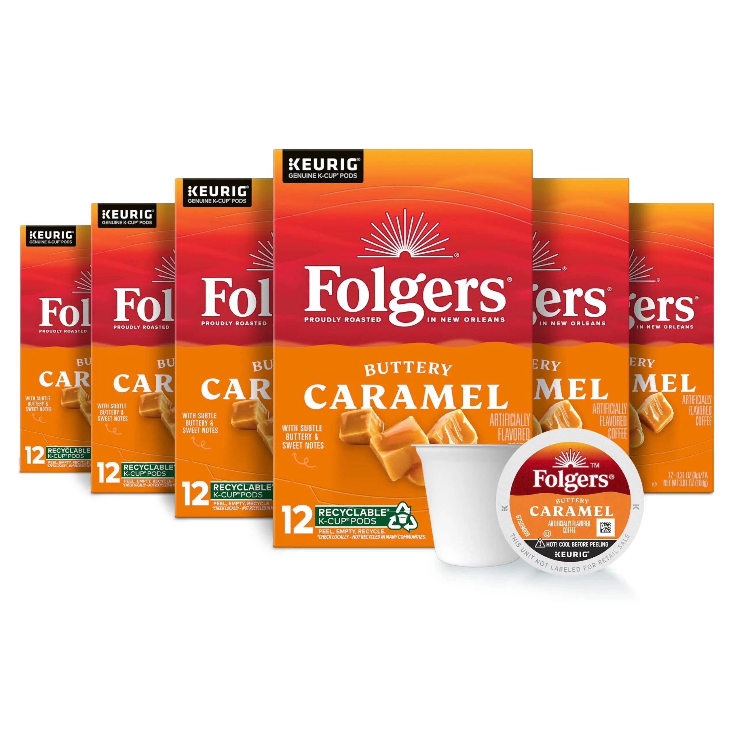 Folgers Buttery Caramel Flavored Coffee, 72 Keurig K-Cup Pods Folgers