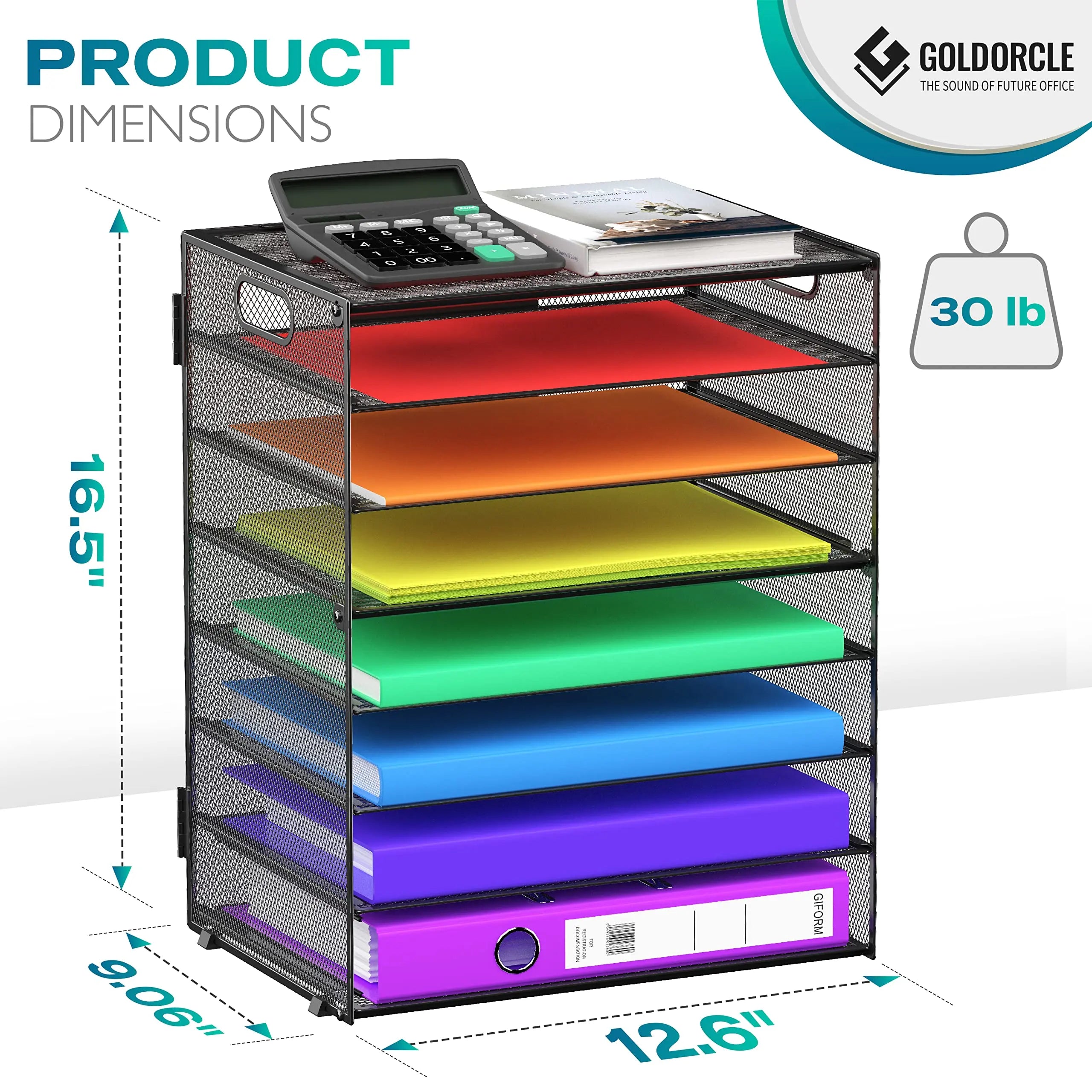 GoldOrcle 8-Tier Mesh Desk Letter Tray Organizer with Handles GoldOrcle