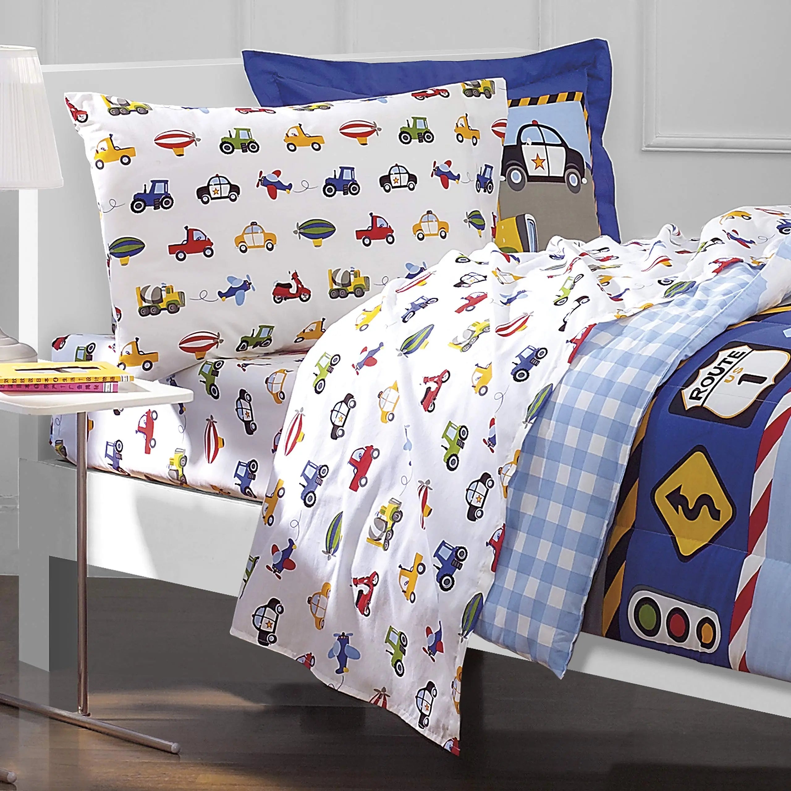 Dream Factory 5-Piece Bedding Set - Trucks, Tractors & Cars, Twin Size, Blue & Red dream FACTORY