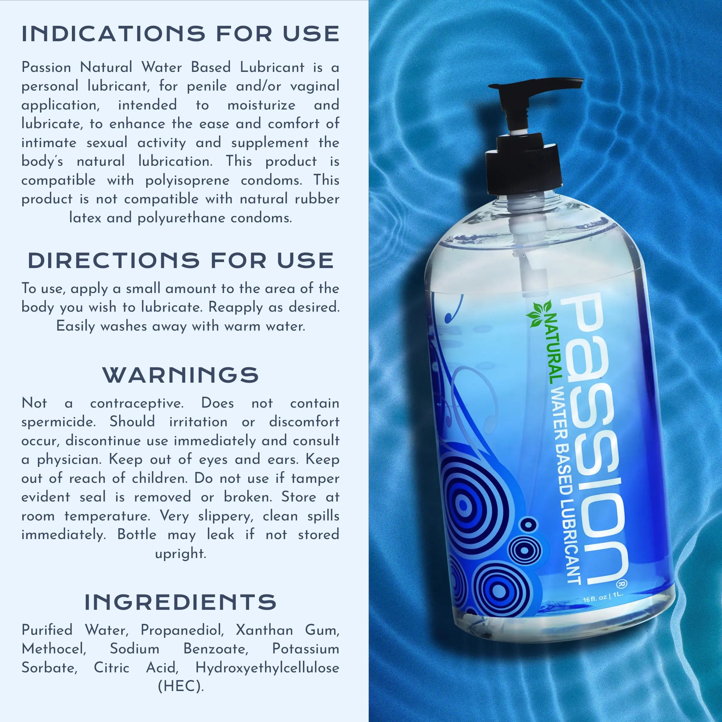 Passion Natural Water-Based Lubricant - 34 oz Yodymarket