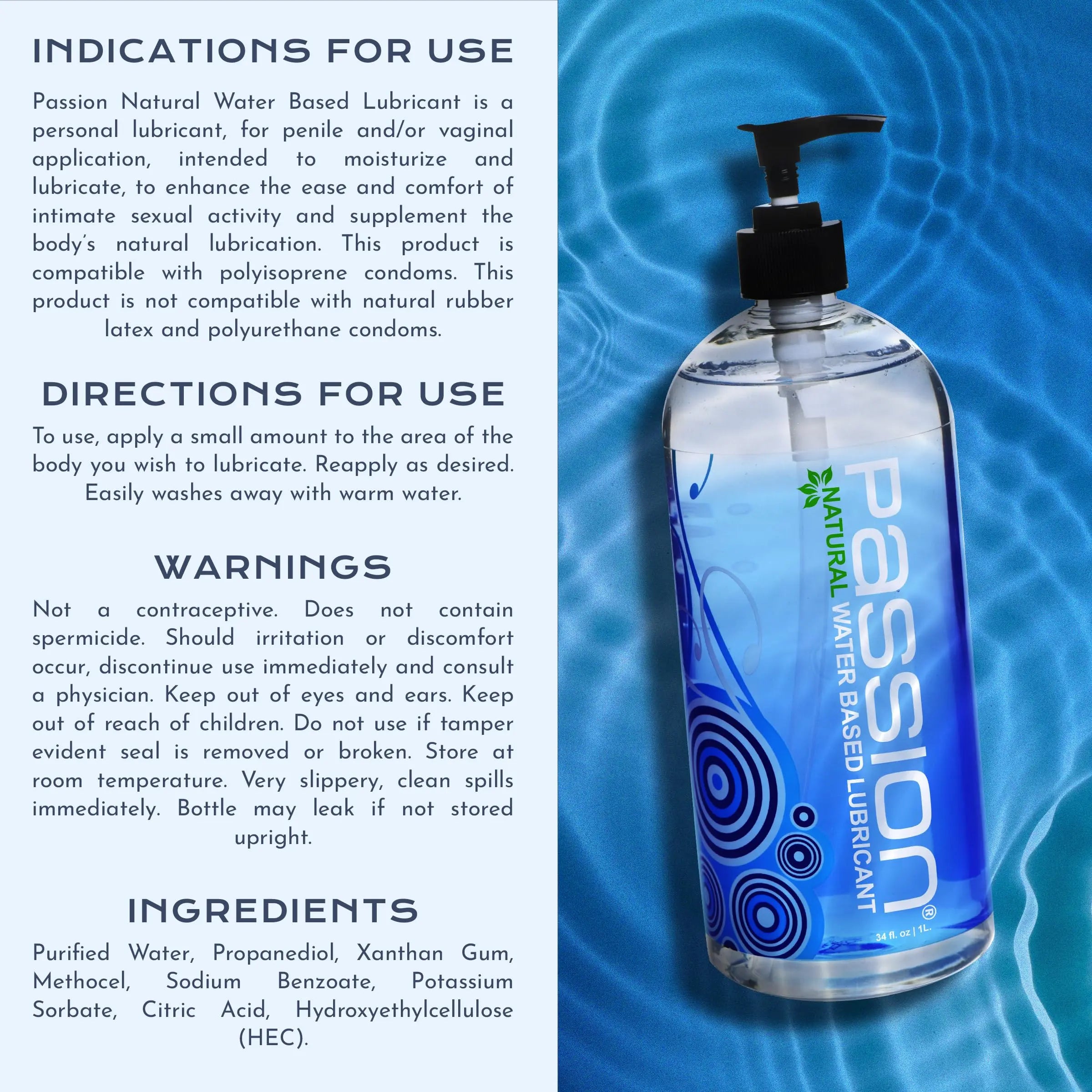 Passion Natural Water-Based Lubricant - 34 oz Yodymarket