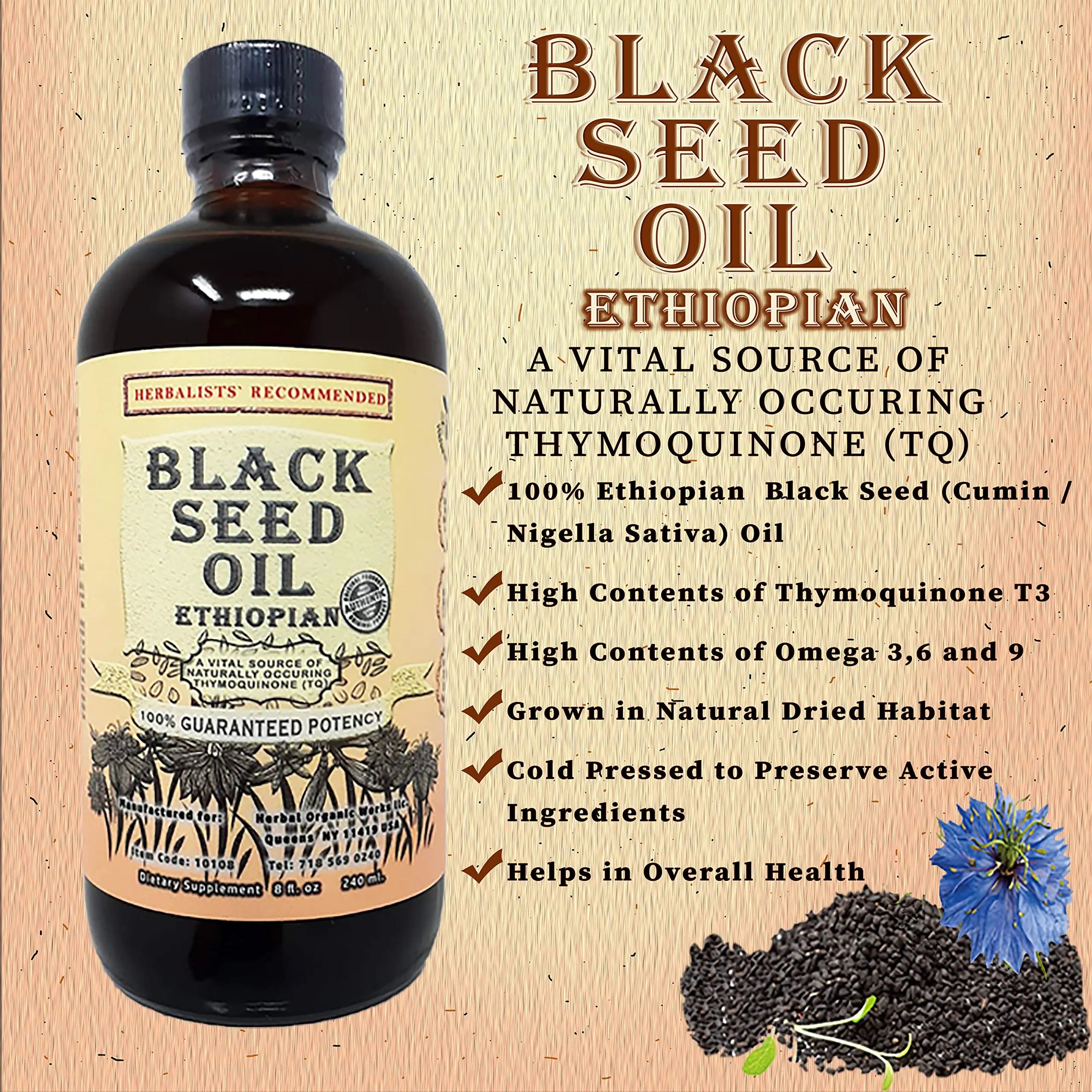 100% Pure Ethiopian Black Seed  – 8oz Cold-Pressed Herbal Organic Works